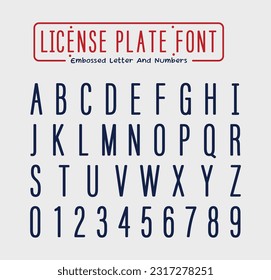 License plate font letters with embossed letters and numbers Car license plate writing style.