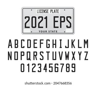 License Plate Font And Number, Vector Illustration