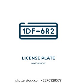 License plate icon. Linear vector illustration from motor show collection. Outline license plate icon vector. Thin line symbol for use on web and mobile apps, logo, print media.