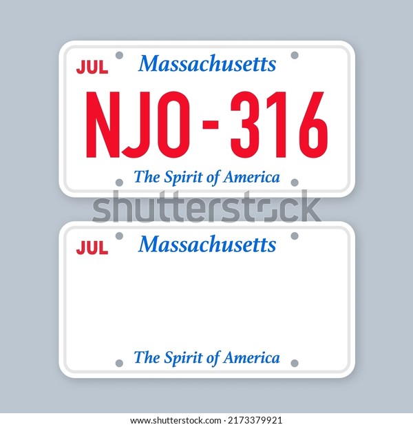 License plate of massachusetts. Car number\
plate. Vector stock\
illustration.