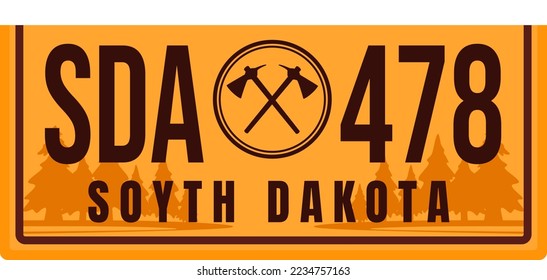 License plate old collection, vintage south dakota car number isolated on white vector illustration. American registration auto plate