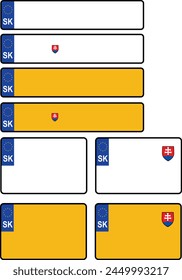 License plate of Slovakia. Vehicle registration plates frame sign. Slovak car number plate template. EU country identifier. flat style.