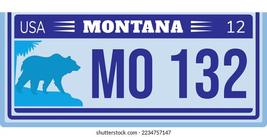 License plate from usa montana car vector illustration. Old automobile vintage collection with registration number plate isolated on white.