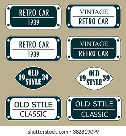 License plate for vintage cars. Old style. Classic. Vector illustration.