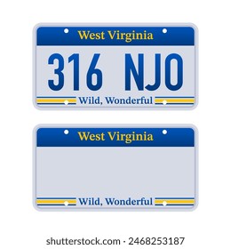 Placa de Licencia de West Virginia. Número de matrícula del coche. ilustración de stock de Vector