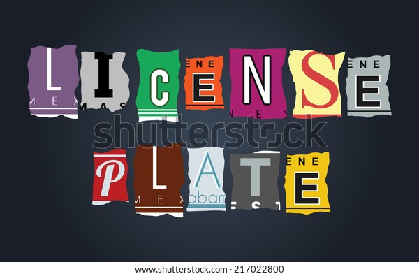License\
plate word on vintage broken car plates,\
vector