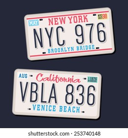 License plates typography, car parts, t-shirt graphics, vectors