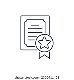  С Zertifikat, Spitzenqualität. Lineares Vektorsymbol einzeln auf weißem Hintergrund.