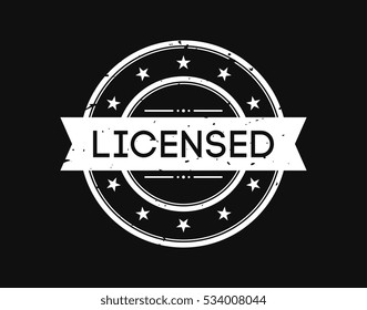 license. stamp mark white on black background
