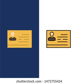 License To Work, License, Card, Identity Card, Id  Icons. Flat and Line Filled Icon Set Vector Blue Background