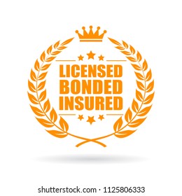 Licensed bonded insured laurel business icon isolated on white background