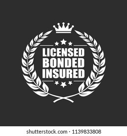 Licensed bonded insured vector icon isolated on black background