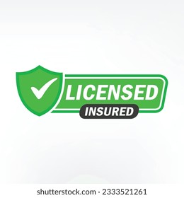 Licensed insured. Certification stamp. Flat design vector. Badge, icon, stamp. Icons with tick mark