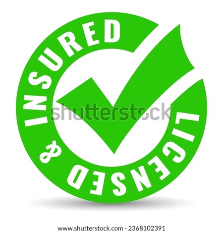 Licensed and insured vector icon isolated on white background, business safety illustration