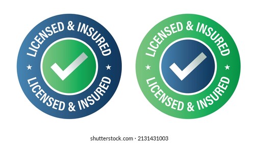 licensed and insured vector icon set, green and blue in color