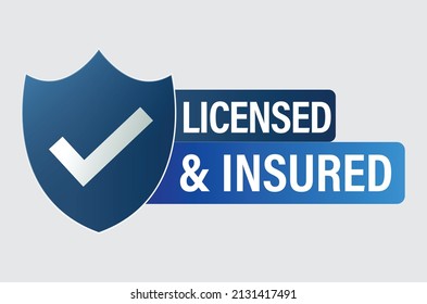 licensed and insured vector icon with tick mark and shield