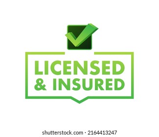 licensed and insured vector icon with tick mark. Green in color vector icon