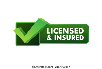 licensed and insured vector icon with tick mark. Green in color vector icon