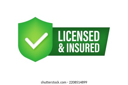 licensed and insured vector icon with tick mark and shield