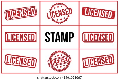 LICENSED Red rubber stamp on white background. LICENSED stamp sign. LICENSED stamp.