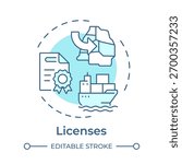 Licenses soft blue concept icon. Ship management. International trade certification. Shipping control. Round shape line illustration. Abstract idea. Graphic design. Easy to use article, brochure