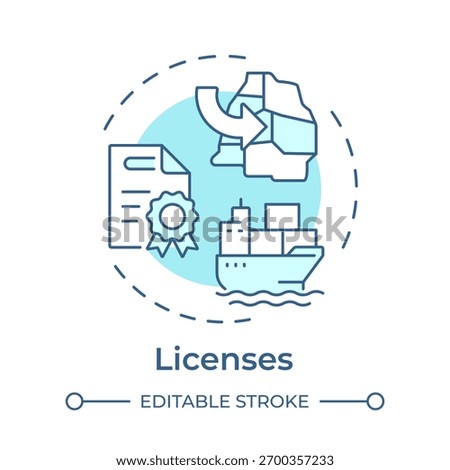 Licenses soft blue concept icon. Ship management. International trade certification. Shipping control. Round shape line illustration. Abstract idea. Graphic design. Easy to use article, brochure