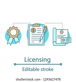 Licensing concept icon. Certificate. Quality assurance idea thin line illustration. Guarantee. Vector isolated outline drawing. Editable stroke