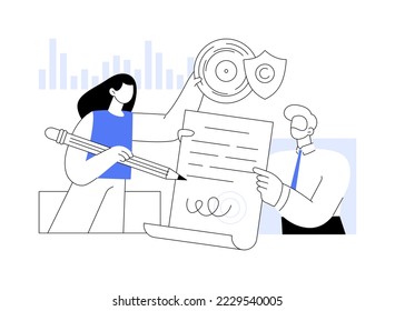 Licensing contract abstract concept vector illustration. Artist licensing contract, intellectual property agreement, electronic copy sales, software copyright, record label abstract metaphor.