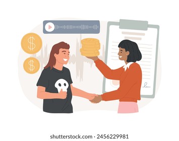 Licensing contract isolated concept vector illustration. Artist licensing contract, intellectual property agreement, electronic copy sales, software copyright, record label vector concept.