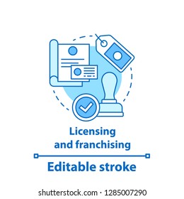 Licensing and franchising concept icon. Approve idea thin line illustration. Confirmation. Quality service. Vector isolated outline drawing. Editable stroke