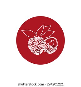 Lichee, Colorful Round  Icon Lichi , Fruit Icon, Line Style,  Vector Illustration