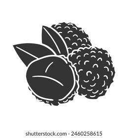 Lichee Icon Silhouette Illustration. Exotic Fruit Vector Graphic Pictogram Symbol Clip Art. Doodle Sketch Black Sign.