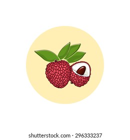 Lichee , Round Icon Colorful Lichi , Fruit Icon, Vector Illustration