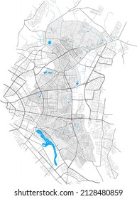 Lichtenberg, Berlin, DEUTSCHLAND, high detail vector map with city boundaries and editable paths. White outlines for main roads. Many smaller paths. Blue shapes and lines for water.