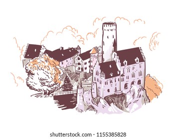 Lichtenstein castle vector sketch