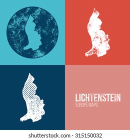 Lichtenstein Grunge Retro Map - Three silhouettes Lichtenstein maps with different unique letterpress vector textures - Infographic and geography resource