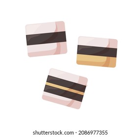 Licorice candies. Smart sweets with black liquorice flavor. Striped gummy dessert. Healthy gelatins. Realistic flat vector illustration of tasty confections isolated on white background