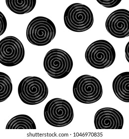 Licorice candy hand draw seamless pattern. Black candy.