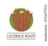 Licorice root emble - ingredient of food supplement or skincare - dark spots whitening. Isolated vector pictogram in flat colors