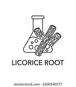 Licorice root extract as ingredient of food supplement or skincare - dark spots whitening. Isolated vector pictogram in thin line