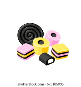 Licorice striped color layered candy. Vector illustration flat icon template isolated on white. 
