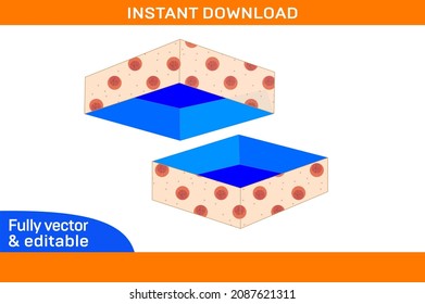 Lid box or collapsible 4 cornar tray box dieline template and 3D render vector file