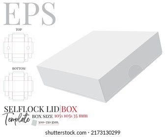 Lid Box Template. Vector with Die Cut, Laser Cutting. White, clear, blank, isolated Heart Box with mock up on white background with perspective view. Self locking Packaging Design, cut and fold