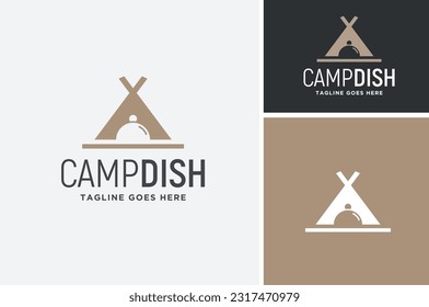 Lid Cloche Dome Food Cover mit Camp Zelt Symbol für Outdoor Menu Disc oder Food Meal Restaurant Logo Design