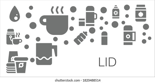 Deckensymbole. 11 gefüllte Deckensymbole.  Einfache, moderne Symbole wie: Flüssigkeit, Kaffeetasse, Thermo, Plastikflasche, Papiertasse, Jar, Sonnencreme