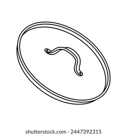 Lid vector icon. Glass transparent cap with a stainless steel handle. Kitchen tool - cover for frying pan, pot, dishes. Hand drawn doodle isolated on white. A simple sketch of household utensils