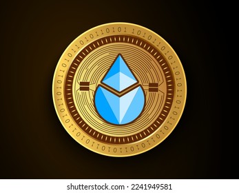 Lido Staked ETH (stETH) crypto currency symbol and logo on gold coin. Virtual money concept token based on blockchain technology. 