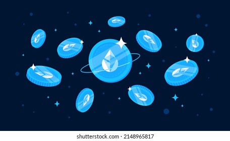 Lido stETH (STETH) coins falling from the sky. STETH cryptocurrency concept banner background.