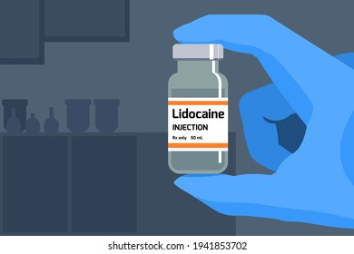 Lidocaine anesthetic drug. Medical science. Bottle of drug. Pharmaceutical industry research concept.