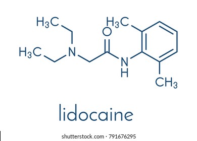 lidocaine local anesthetic drug molecule. Also known as xylocaine or lignocaine. Skeletal formula.